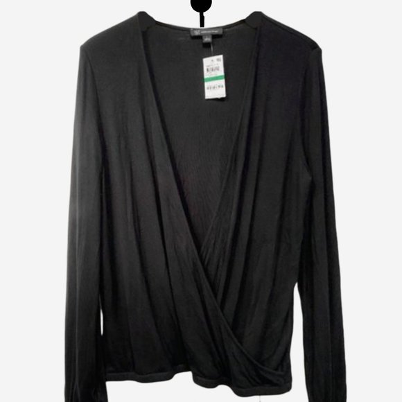 NWT INC Black Faux Wrap Top